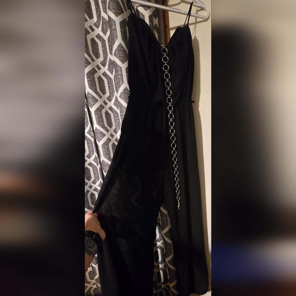 Elegant Black Jumpsuit with Chain Detail